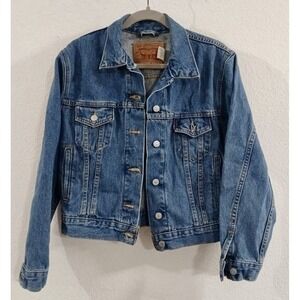 Vintage Y2K Levi's Trucker Jacket Women's M Made USA 100% Cotton Two Horse Logo